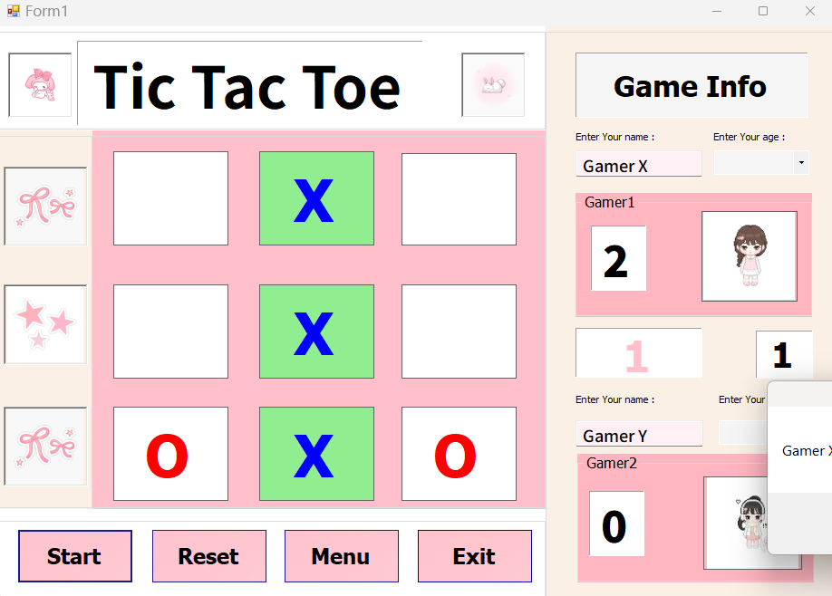Tic Tac Toe match with winning line